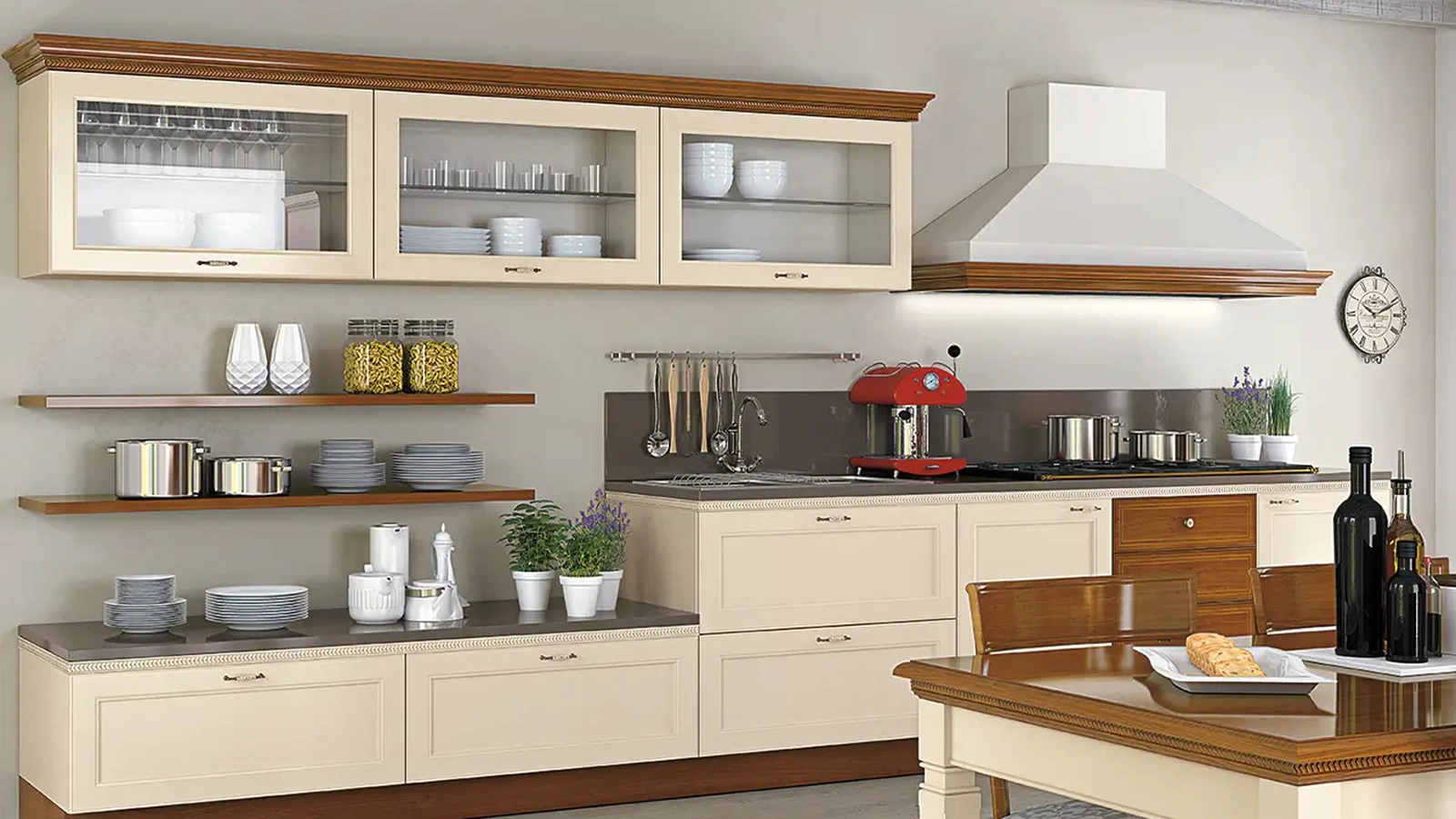 Cucina Classica lineare in legno laccato opaco I Ciliegi composizione 02 Le Fablier