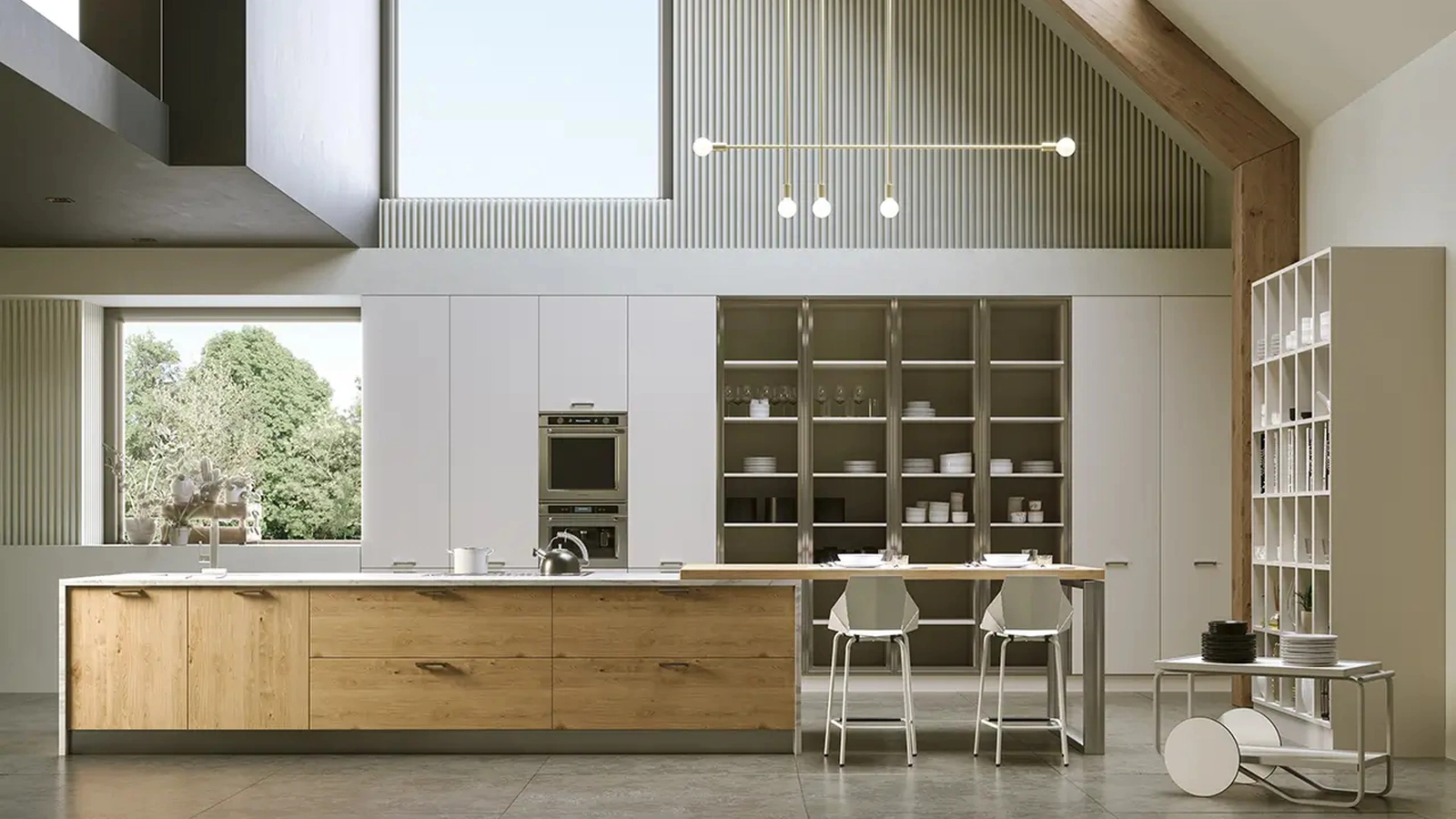 Cucina Moderna con isola in legno e laccato Melograno Allison di Le Fablier