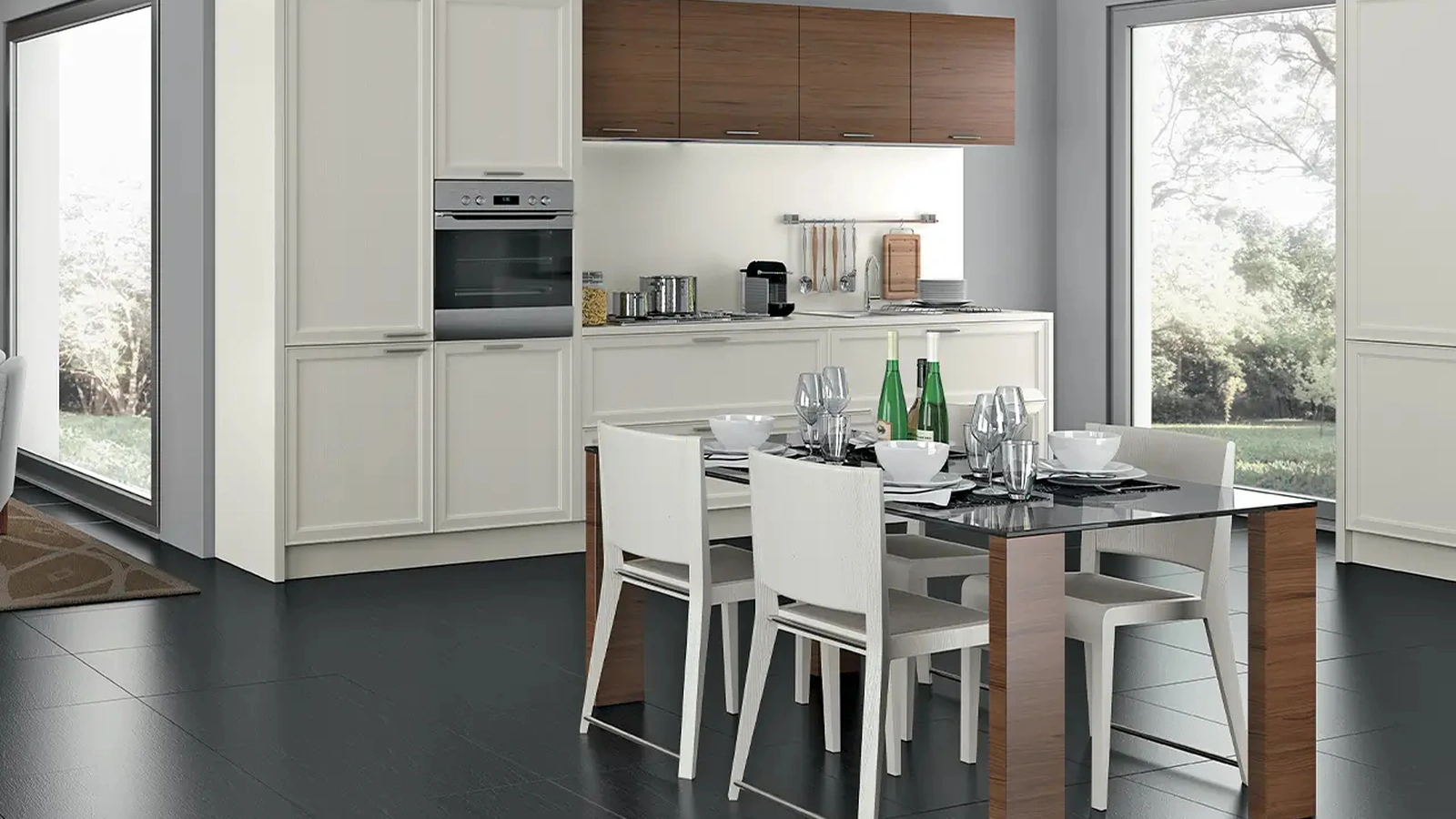 Cucina Moderna lineare Melograno in legno laccato opaco composizione 04 di Le Fablier