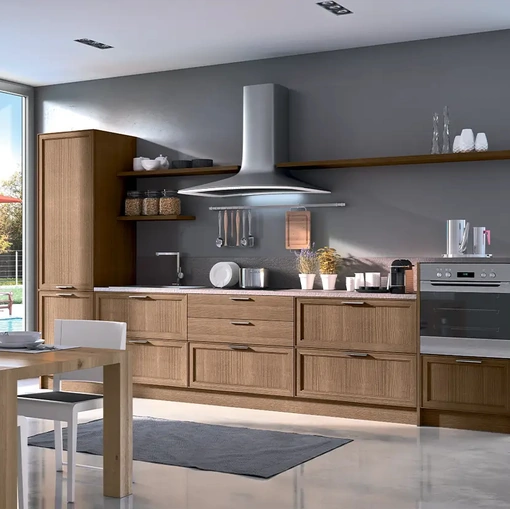 Cucina lineare su misura in legno Melograno composizione 06 di Le Fablier