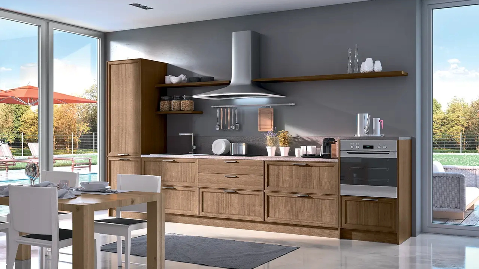 Cucina lineare su misura in legno Melograno composizione 06 di Le Fablier