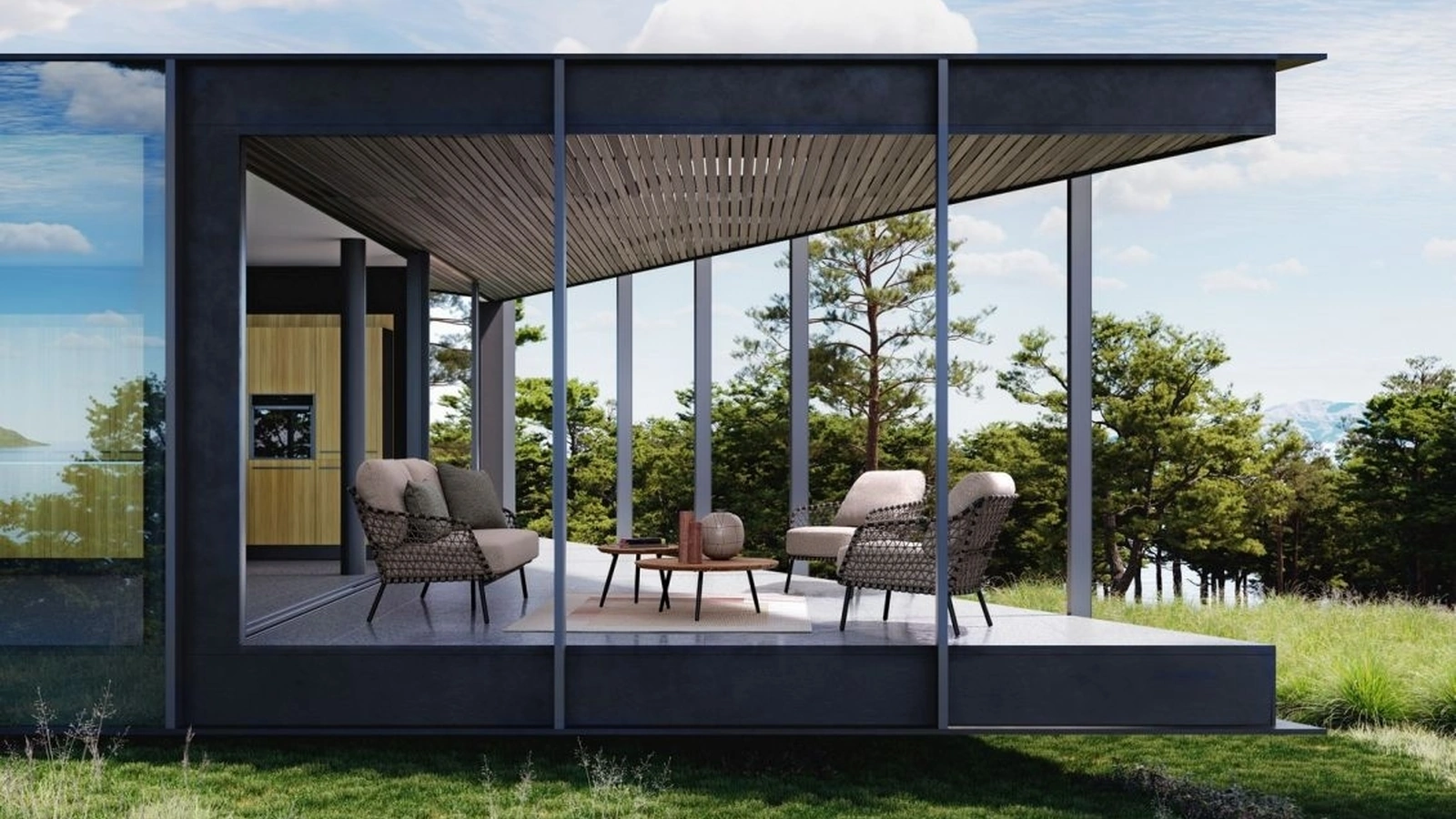 Arredo da esterno Ivissa in tessuto con tavolino in legno di Bizzotto