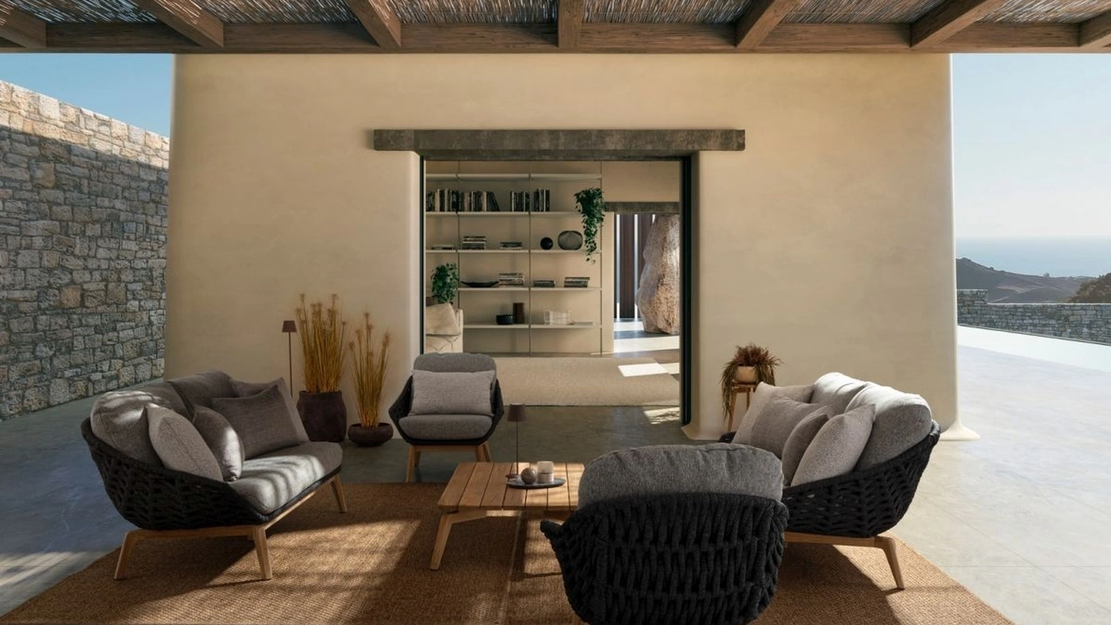 Arredo da esterno Tamires in tessuto imbottito e teak di Bizzotto