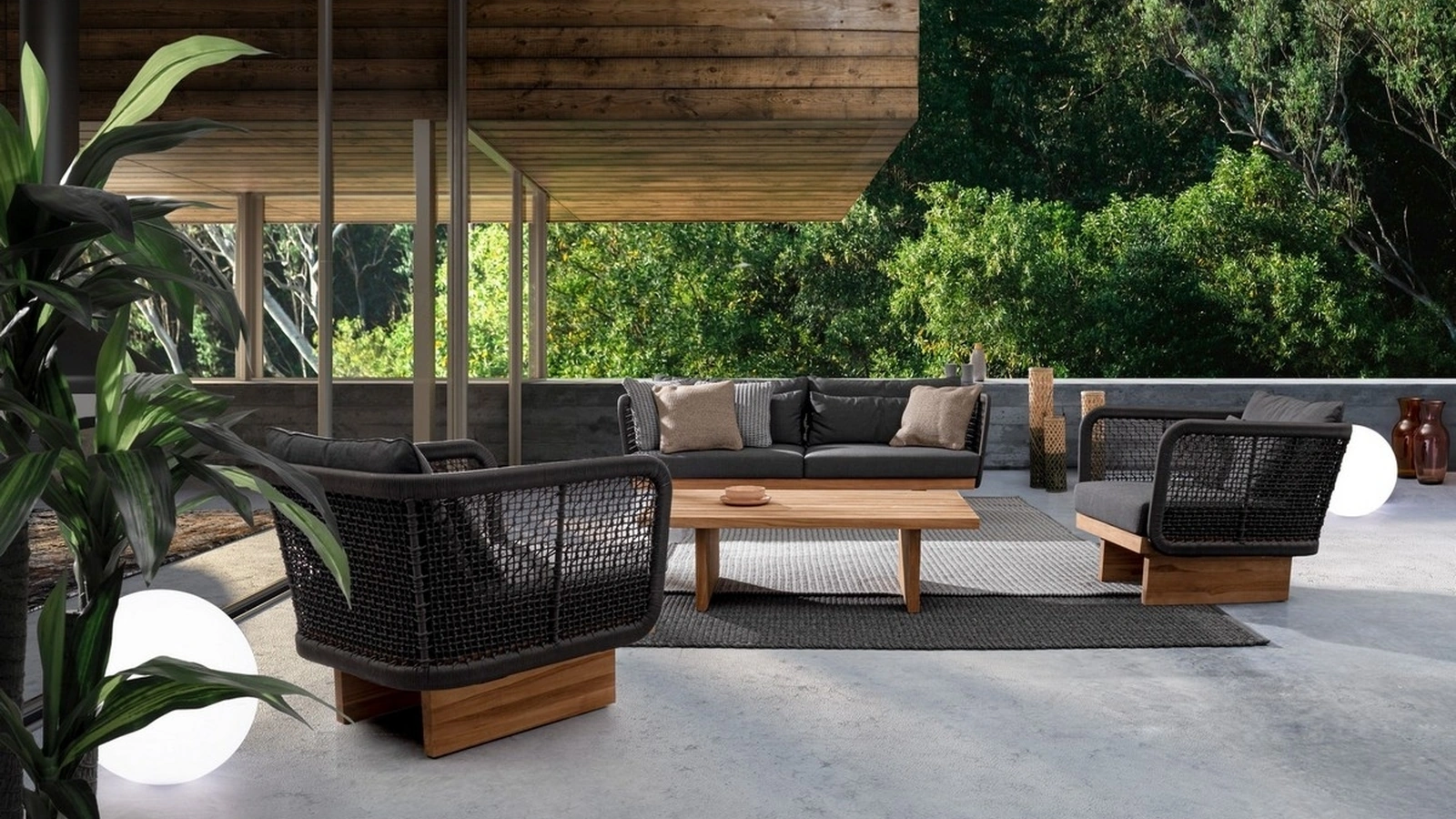 Arredo da esterno in tessuto e teak Xylia di Bizzotto