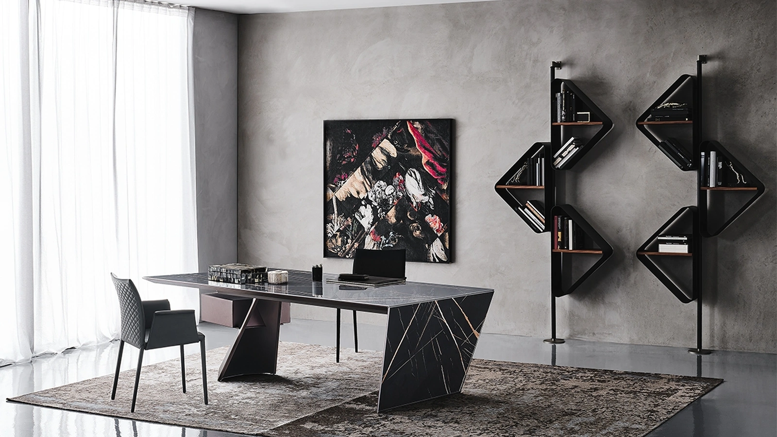 Scrivania direzionale in ceramica Marmi e acciaio Nasdaq Keramik di Cattelan Italia