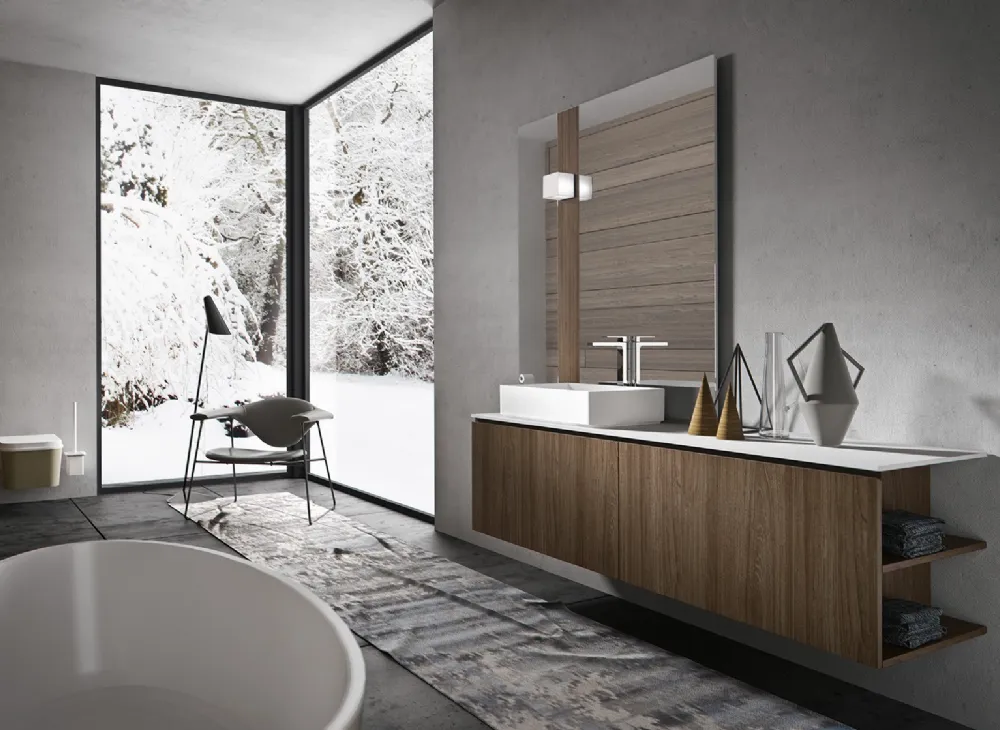 Mobile Bagno in Rovere Tinto con Lavabo Semincasso