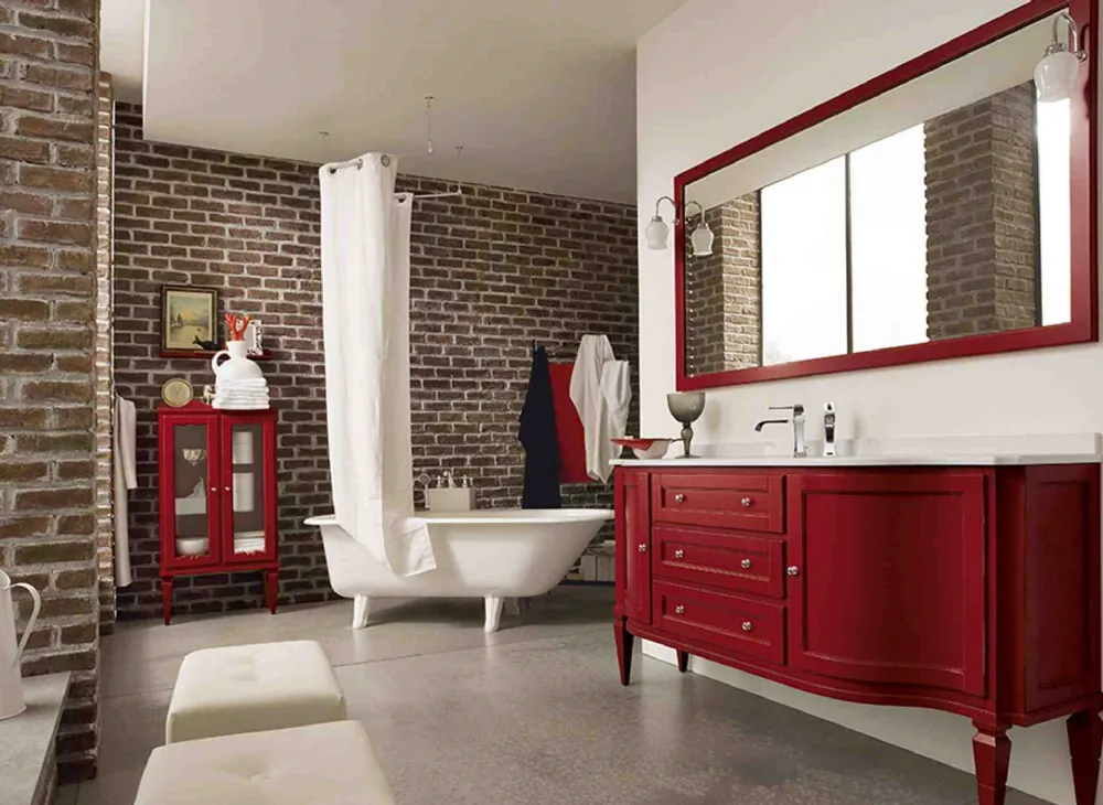 Mobile Bagno in Legno Laccato Rosso